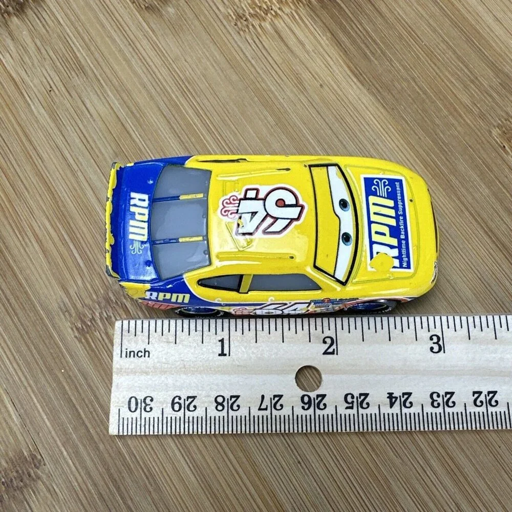 Disney Pixar Cars Diecast Mattel RPM #64 Yellow Blue Race Car‎ Rubber Tires